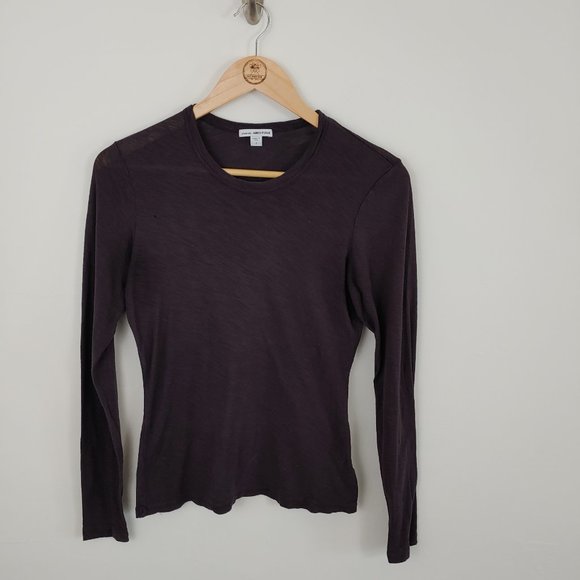 James Perse Tops - James Perse Brown Sheer Slub Long Sleeve Crew Tee size 1 Small